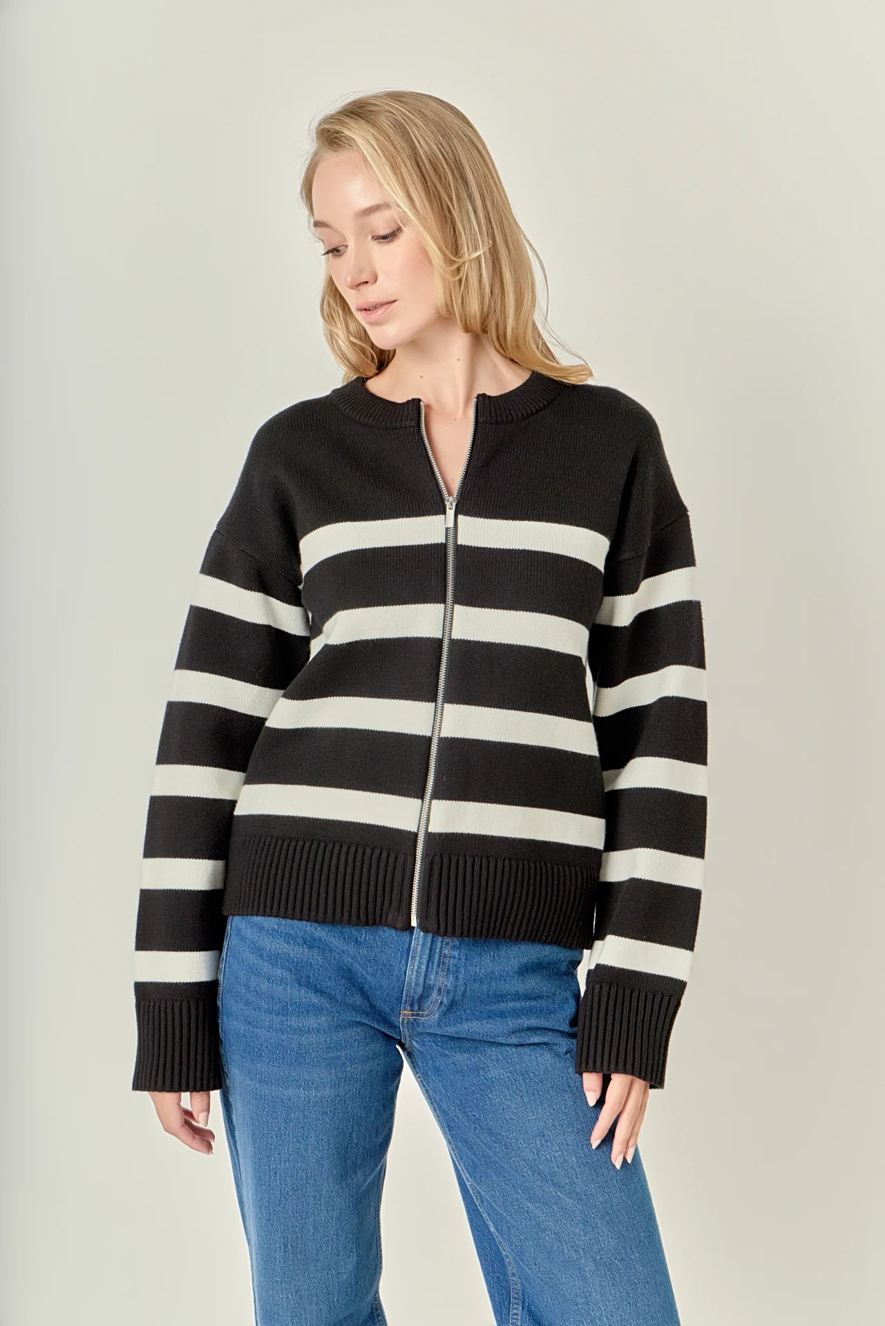 Zip Up Striped Sweater - Image 5